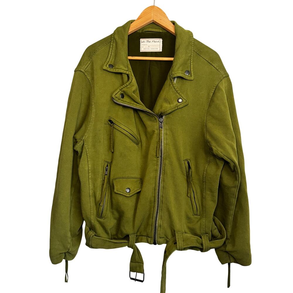 Free People Women's Small Green Moto Jacket Cotton